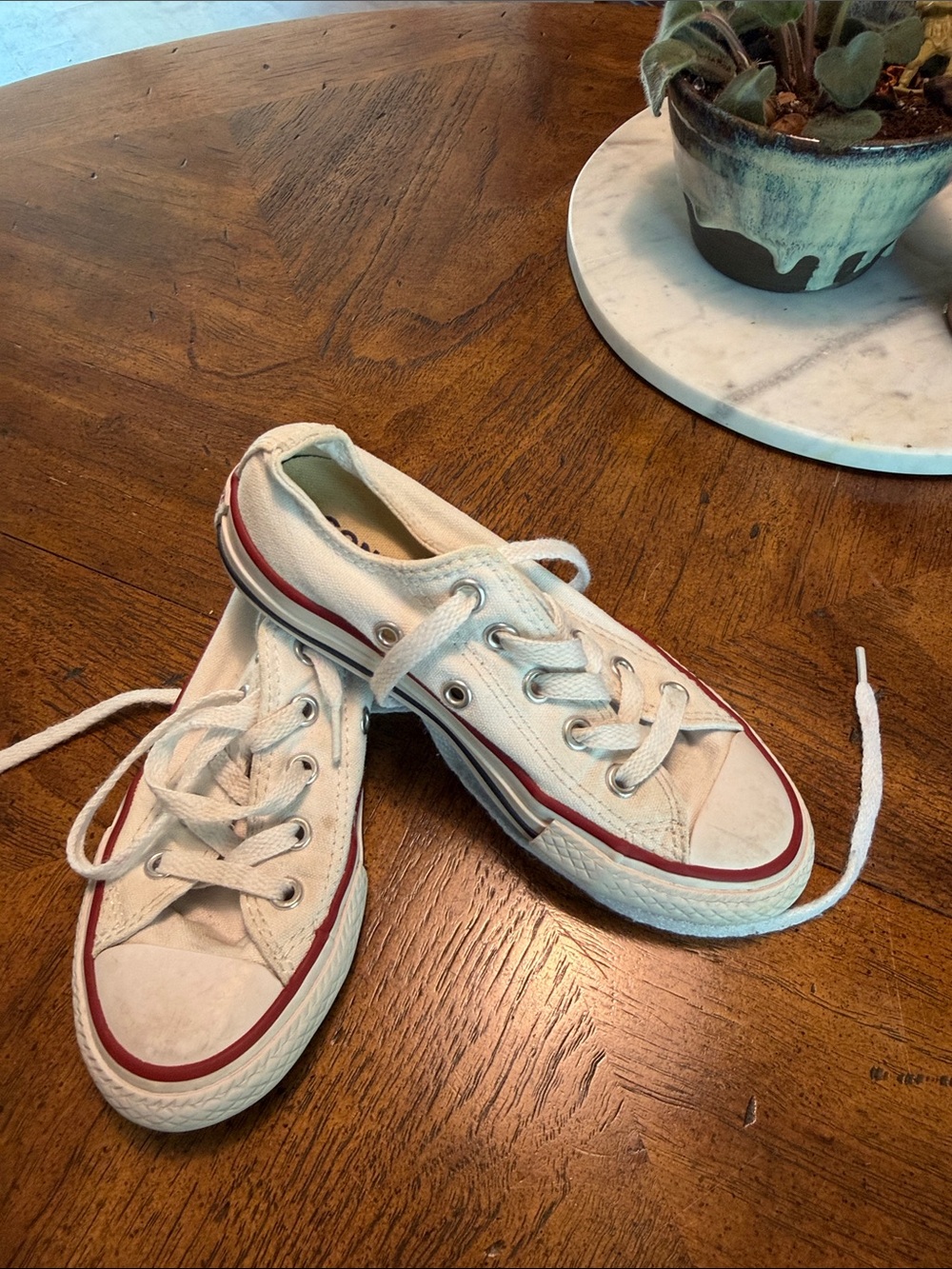 Converse Kids White Canvas Sneakers with Red Stripe